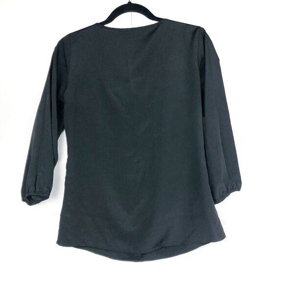 The Limited Black Keyhole Tie Front Blouse Long Sleeve Top XS - Picture 6 of 6